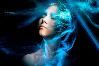 Blue hair hologram glowing eyes - ambient light free wallpaper