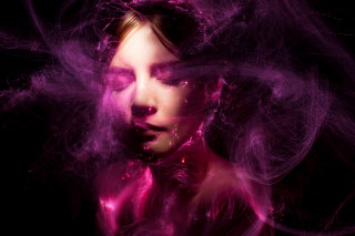 Woman blowing hair pink smoke - airbrush free wallpaper for desktop