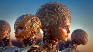 Afrofuturism cyberpunk humanoids blueeyes goldhair - a row free wallpaper