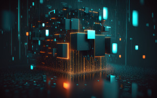 3D cube glowing lights cityscape - rectangle free wallpaper