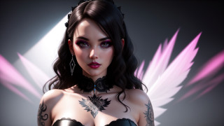 Angelic tattooed woman blackdress blackchoker - her chest and chest free wallpaper
