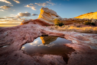 Mountain reflection clouds sunset beach - the water and a sky free wallpaper