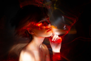 Woman red makeup smoke fire - cyberpunk art free wallpaper