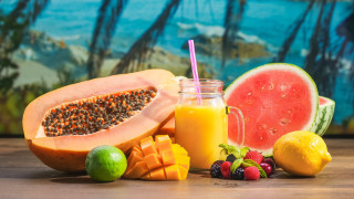 Orange juice fruit watermelon beach - a glass free wallpaper for desktop