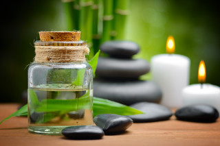 Water bottle candle rocks bamboo - a bottle free wallpaper