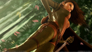 Fantasy woman sword forest magic - a sword in a forest free wallpaper