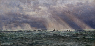 Stormy sea boat rainbow hudson - a painting free wallpaper