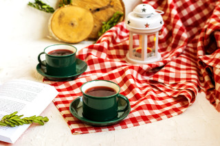 Tea cups checkered lantern book - cloth free wallpaper