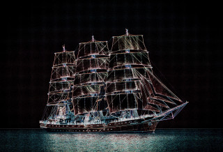 Large boat night lights sails - a large boat free wallpaper