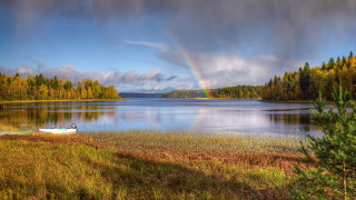 Rainbow lake boat forest impressionist - arkhip kuindzhi free wallpaper