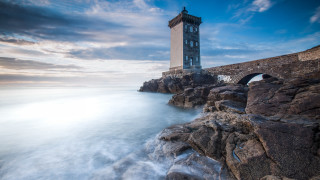 Lighthouse rocky shore bridge clouds - free other wallpaper for desktop