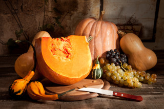 Pumpkin fruits vegetables knife stilllife - a pumpkin free wallpaper