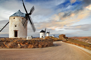 Windmill hill town clouds beach - free spring wallpaper