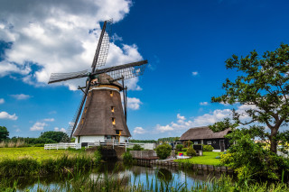 Windmill field river house landscape - allaert van everdingen free wallpaper