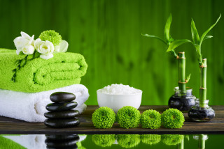 Bamboo towels spa accessories salt - art green free wallpaper for desktop