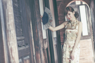Woman dress fan smiling doorway - a fan free wallpaper for desktop
