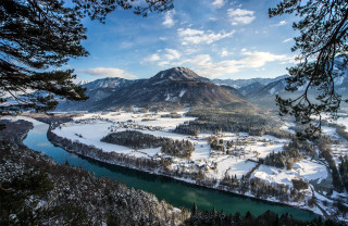 River snow valley mountains landscape - beautiful landscape free wallpaper