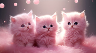 Three kittens pink fluffy animals - a detailed painting free wallpaper