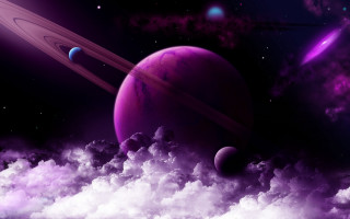 Purple planet saturnes purple sky - free space wallpaper for desktop