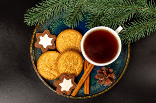 Cookies tea fir pinecones christmas - free christmas wallpaper for desktop