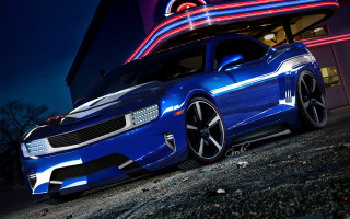 Blue sports car neon sign - free cars wallpaper