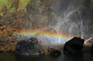 Rainbow waterfall rocks nature light 2 - a waterfall in the background free wallpaper