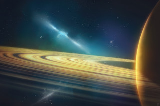 Large yellow disk black hole - a distant star in the background free wallpaper