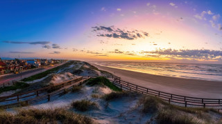 Sunset beach fence houses ocean - house free wallpaper