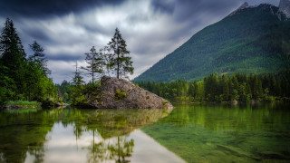 Lake forest mountain clouds rock - a rock in the foreground free wallpaper for desktop