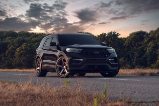 Black suv sunset cloudy forest - free sunset wallpaper