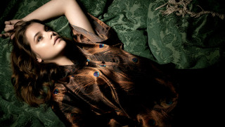 Woman peacock dress air hair - art nouveau fashion free wallpaper