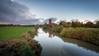 River countryside red lighthouse tilt - eugeen van mieghem free wallpaper