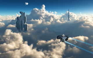 Futuristic space station clouds rocket - a futuristic space station free wallpaper