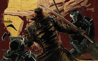 Man suit sword armor cobra - another man in the background free wallpaper