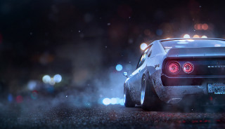 White car night city lights - cinematic lightning free wallpaper