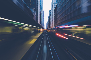 City street train night futurism - free vintage wallpaper