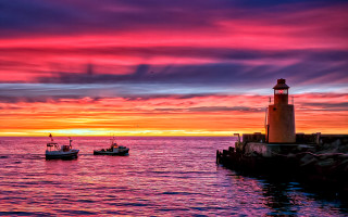 Boats lighthouse sunset watercolor mountains - a couple of boats free wallpaper