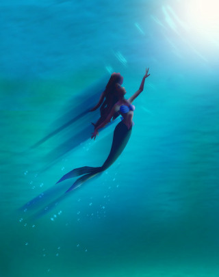 Mermaid swimming ocean arms outstretched - free vintage wallpaper