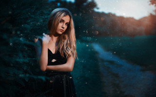 Woman dress woods portrait anamorphic - free vintage wallpaper