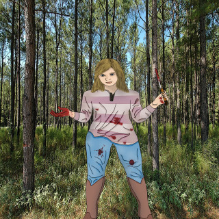 Woman forest holding knife bloody - a knife free wallpaper for tablet