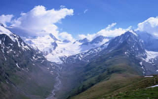 Mountain range river snow capped 4 - panoramic free wallpaper