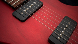 Red guitar black neck strings - a red guitar free wallpaper for desktop