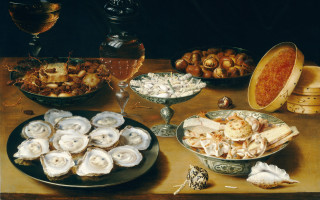 Table food wine bread egg - renaissance oil painting free wallpaper