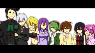 Anime characters group arms crossed - half free wallpaper for desktop