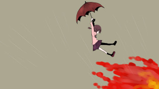 Woman flying umbrella fire action - gapmoe yandere grimdark free wallpaper for desktop