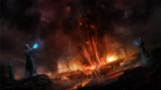 Man fire sky painting giant - a painting of a man free wallpaper