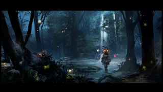Forest masked man fireflies night - a man in a forest free wallpaper