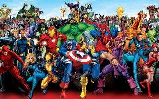 Avengers group red background blue - a group together free wallpaper
