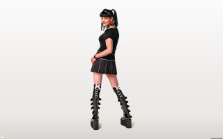 Woman black skirt boots portrait - a short skirt free wallpaper for desktop