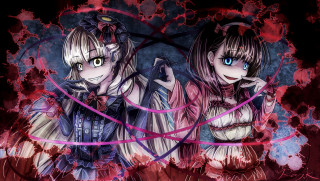 Anime girls blue eyes red - a pink circle free wallpaper